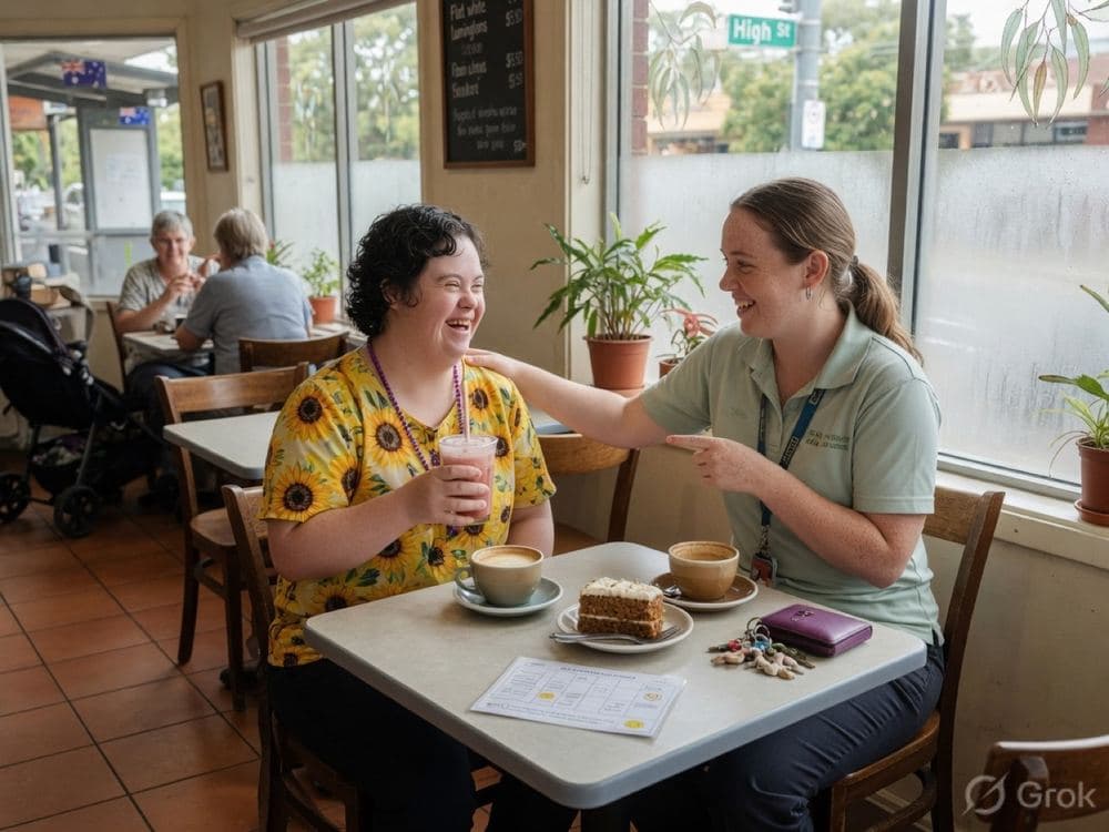 Participant with Down syndrome on community access outing